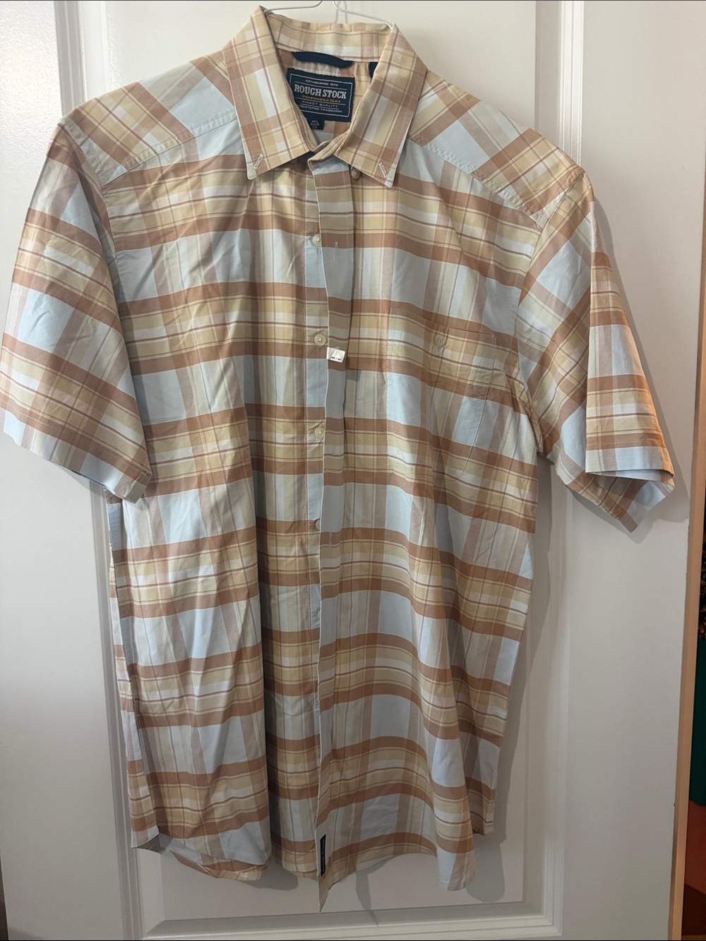 Rough Stock Short-Sleeve Plaid Button-Down Shirt - Beige & Light Blue
